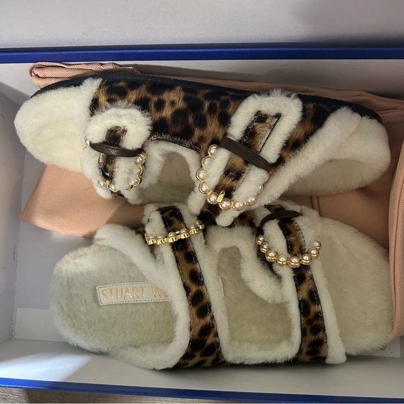 Stuart Weitzman Piper Chill Slide Sandals Cheetah CalfHair Fur New NWT - Picture 5 of 13